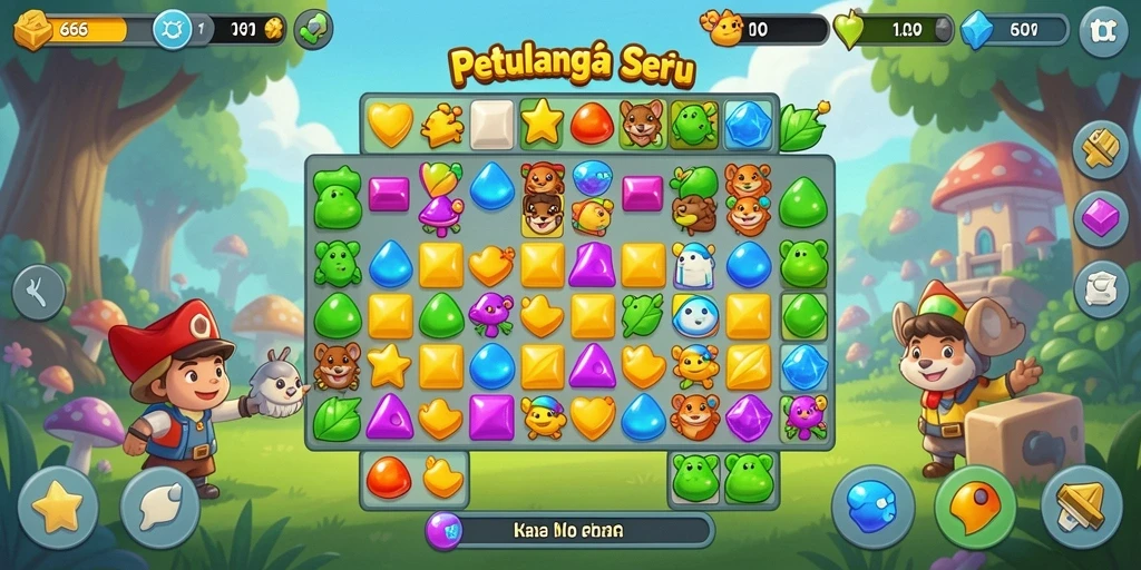 Tangkapan layar menunjukkan pemain menyelesaikan level dalam game Match-3.