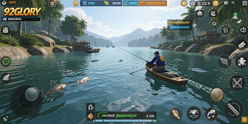 Tampilan gameplay menarik dari 92GLORY saat menangkap ikan.