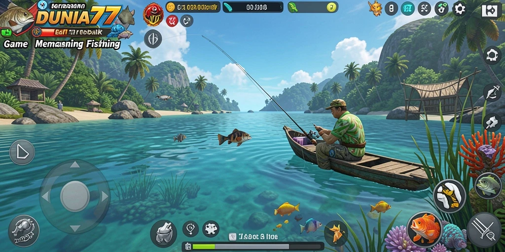 Tampilan gameplay DUNIA77 yang seru dan interaktif saat memancing.
