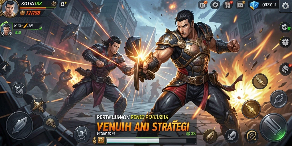 Tampilan gameplay KOTA188 dengan pertarungan yang intens dan karakter yang kuat.