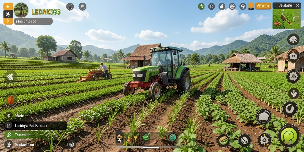 Tangkapan layar gameplay <strong>LEDAK388</strong> menampilkan ladang yang subur dan penuh warna.