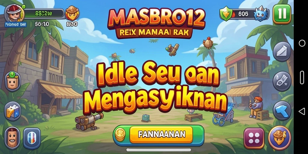 Screenshot utama gameplay MASBRO12 menampilkan karakter yang sedang meningkat level.