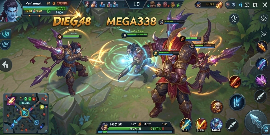Gameplay seru MEGA338 dengan grafis menakjubkan dalam pertempuran MOBA.