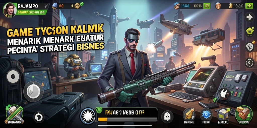 Screenshot gameplay RAJAMPO yang menunjukkan pembangunan bisnis yang dinamis.