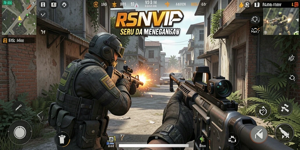 Screenshot gameplay RSNVIP menunjukkan aksi menembak yang seru dan mendebarkan.